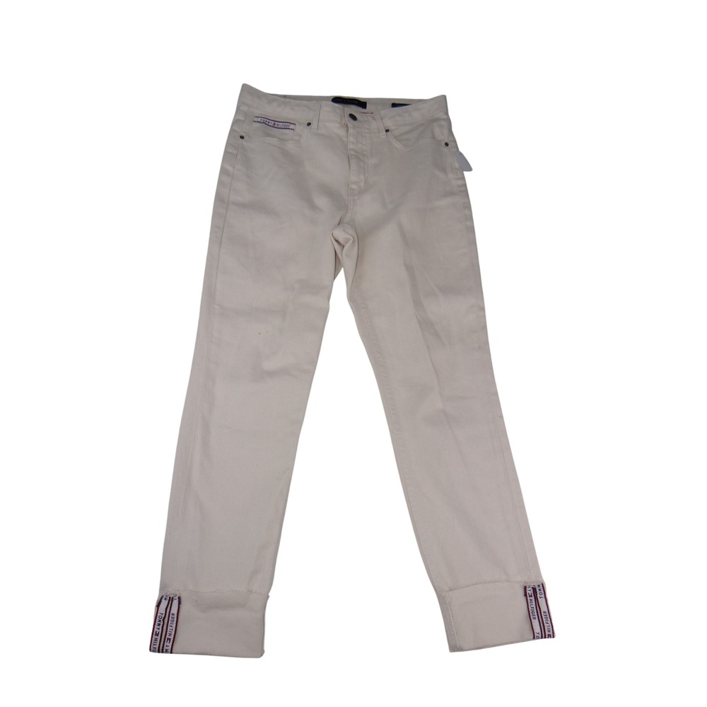 Tommy Hilfiger Tribeca Skinny Jeans Womens 8 Cream Off-White Raw Hem Denim